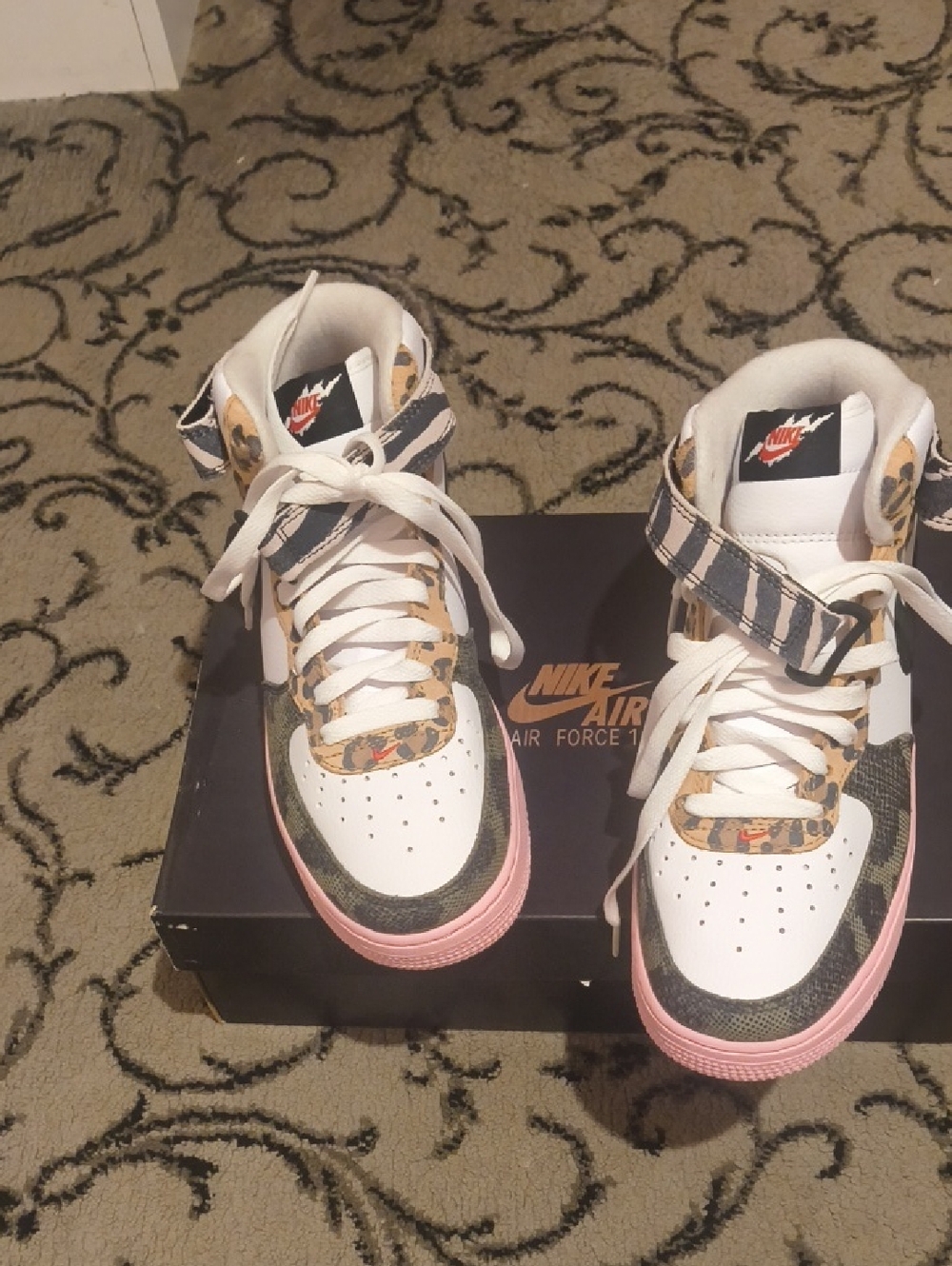 Nike High-Top Sneakers — White, Pink & Camo Accents
